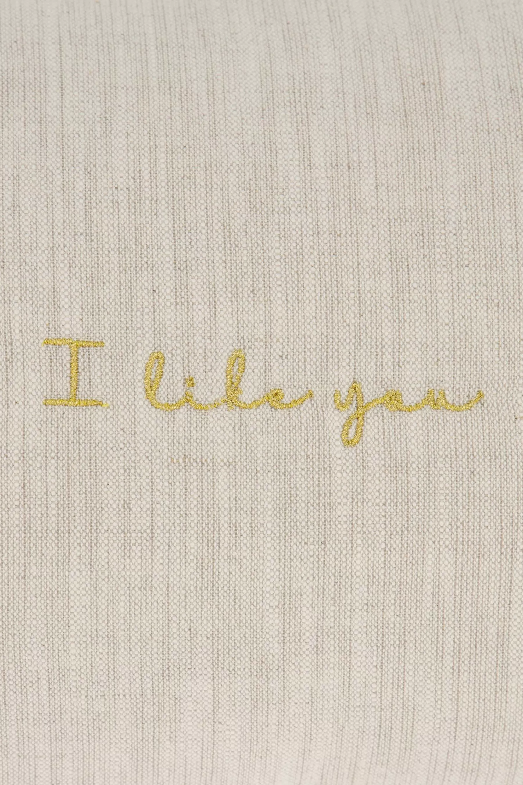 Sale kussen i like you en hartjes 35x25cm peper en zout/goud Kussens